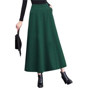 Women's Fall Winter A-Line Swing Pleated Long Maxi Wool Skater Skirt
